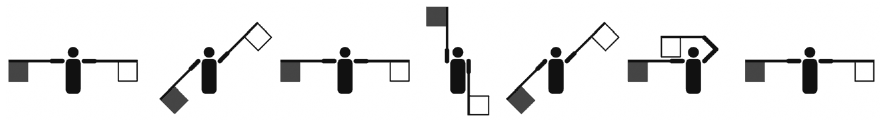 Six flag-semaphore figures spelling naomi